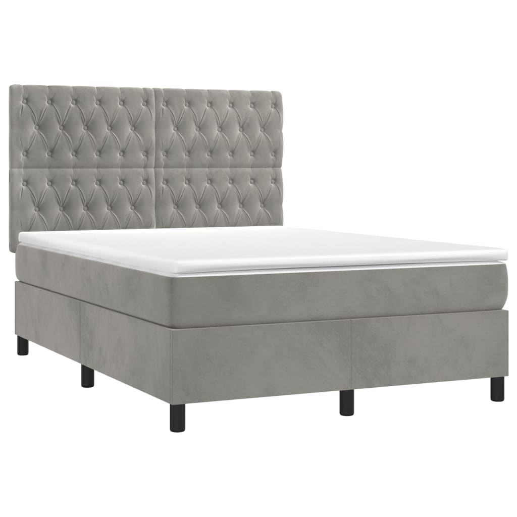 vidaXL Κρεβάτι Boxspring με Στρώμα Ανοιχτό Γκρι 140x190 εκ. Βελούδινο