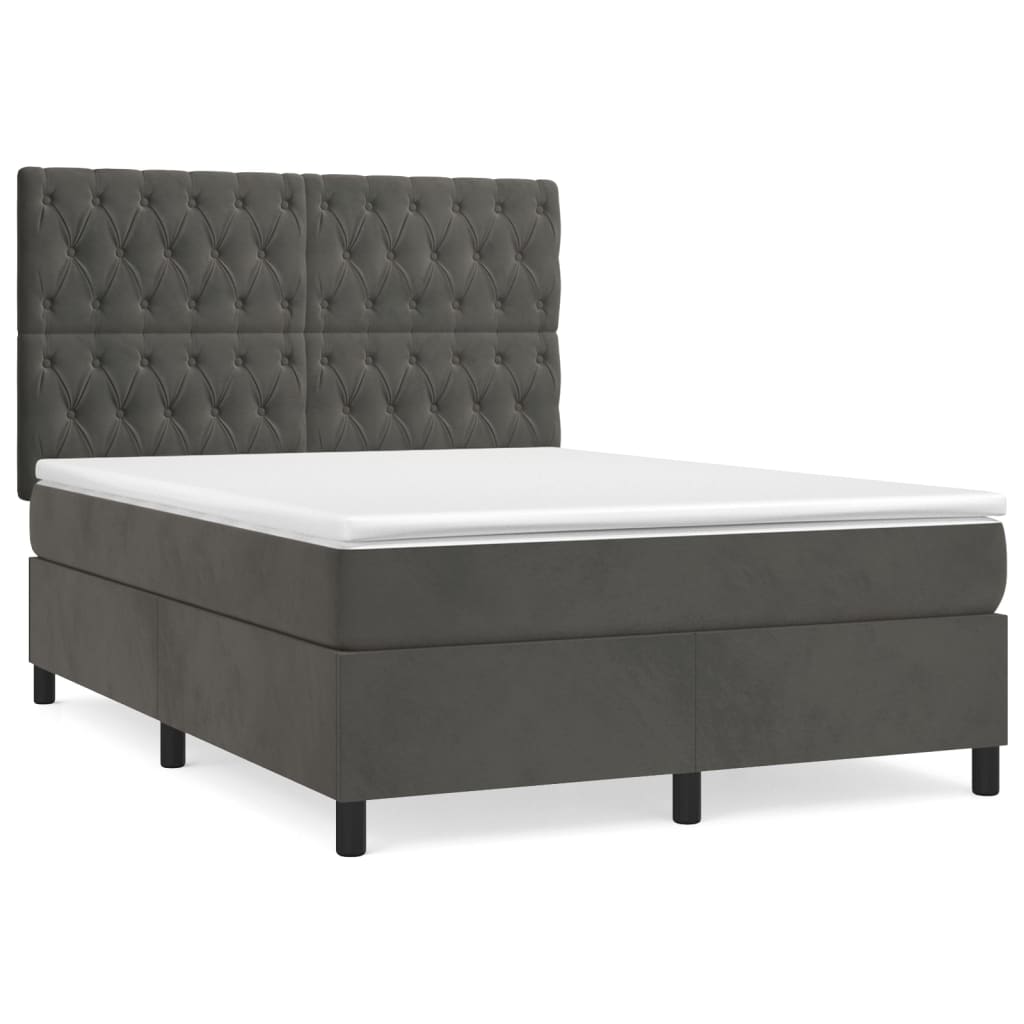 vidaXL Κρεβάτι Boxspring με Στρώμα Σκούρο Γκρι 140x190 εκ. Βελούδινο