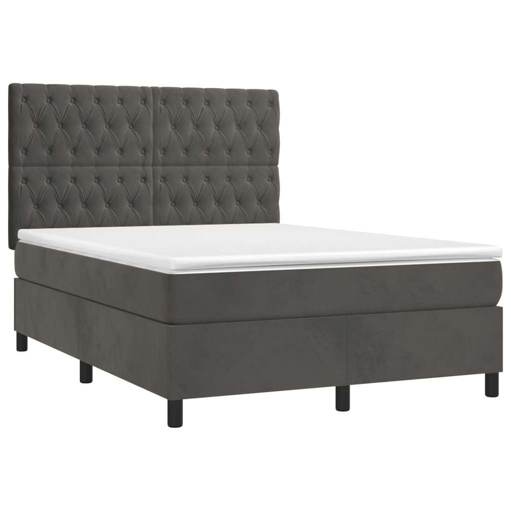 vidaXL Κρεβάτι Boxspring με Στρώμα Σκούρο Γκρι 140x190 εκ. Βελούδινο