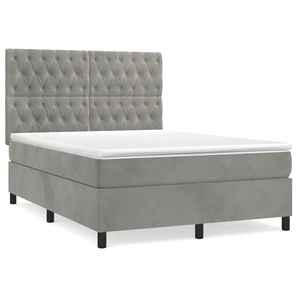 vidaXL Κρεβάτι Boxspring με Στρώμα Ανοιχτό Γκρι 140x200 εκ. Βελούδινο