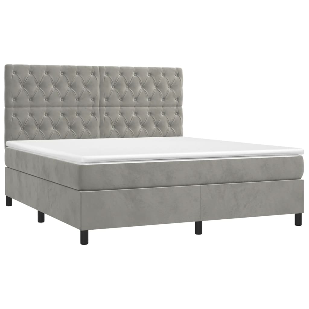 vidaXL Κρεβάτι Boxspring με Στρώμα Ανοιχτό Γκρι 160x200 εκ. Βελούδινο