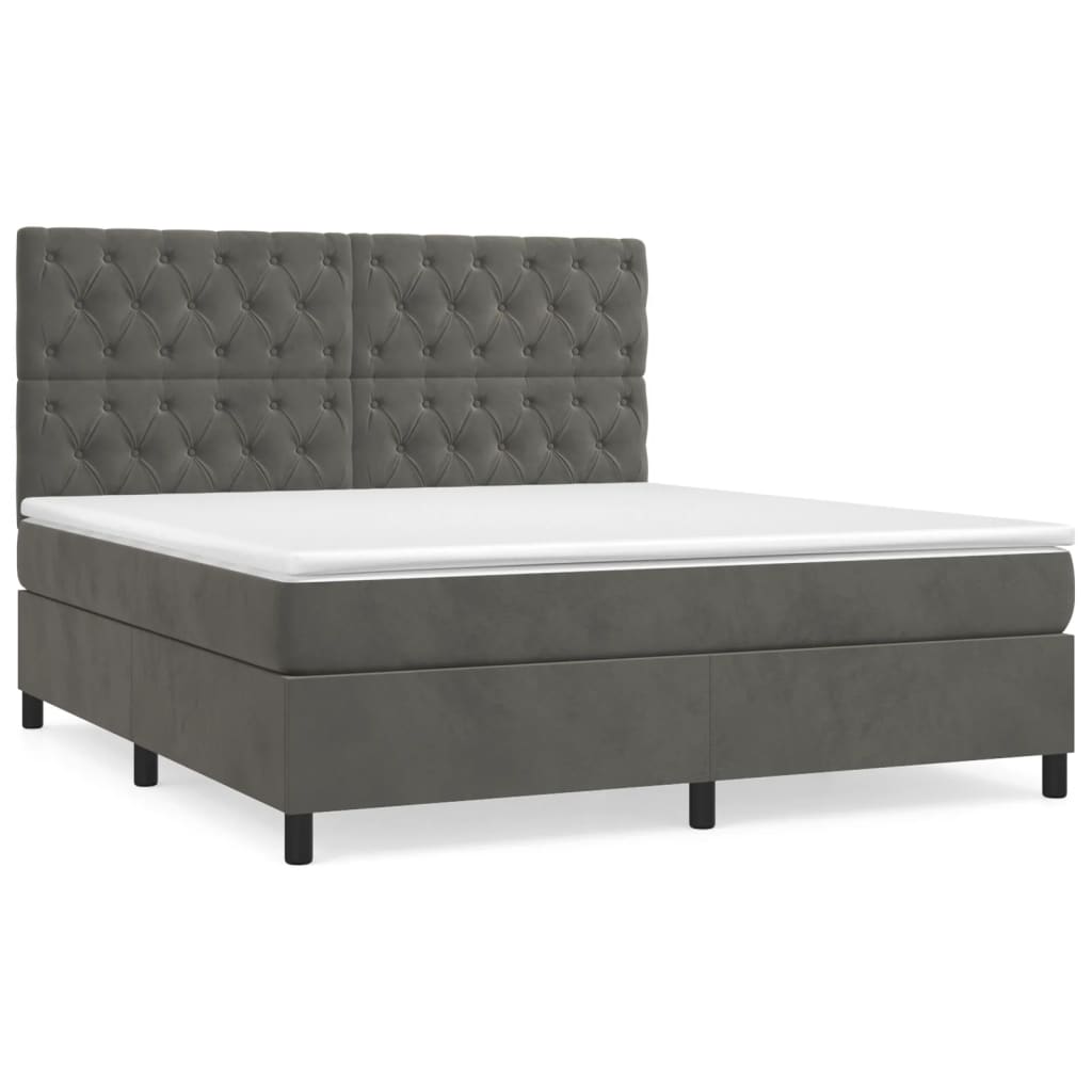 vidaXL Κρεβάτι Boxspring με Στρώμα Σκούρο Γκρι 160x200 εκ. Βελούδινο