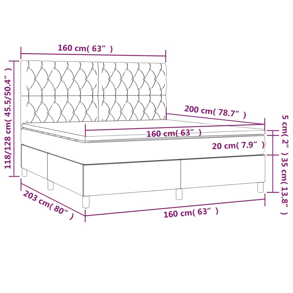 vidaXL Κρεβάτι Boxspring με Στρώμα Μαύρο 160x200 εκ. Βελούδινο
