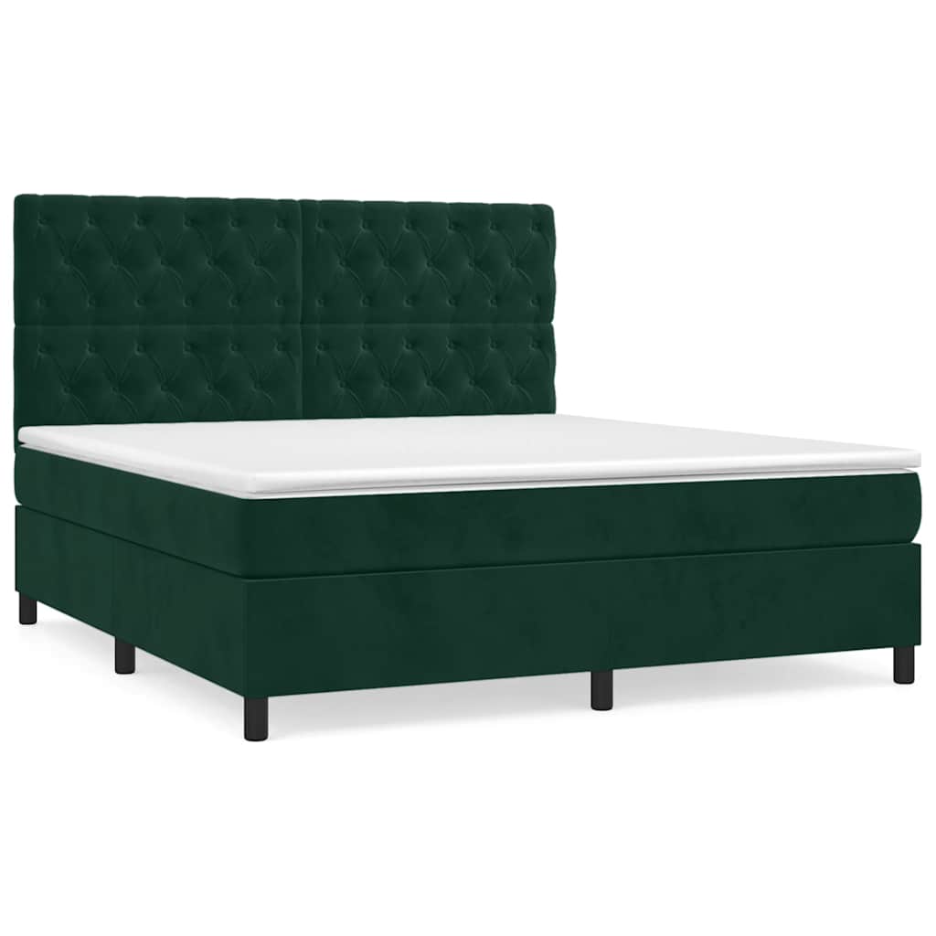 vidaXL Κρεβάτι Boxspring με Στρώμα Σκούρο Πράσινο 160x200εκ. Βελούδινο