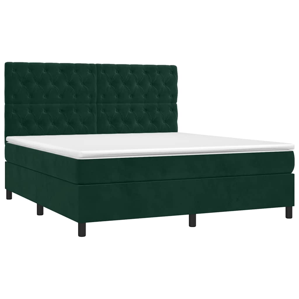 vidaXL Κρεβάτι Boxspring με Στρώμα Σκούρο Πράσινο 160x200εκ. Βελούδινο