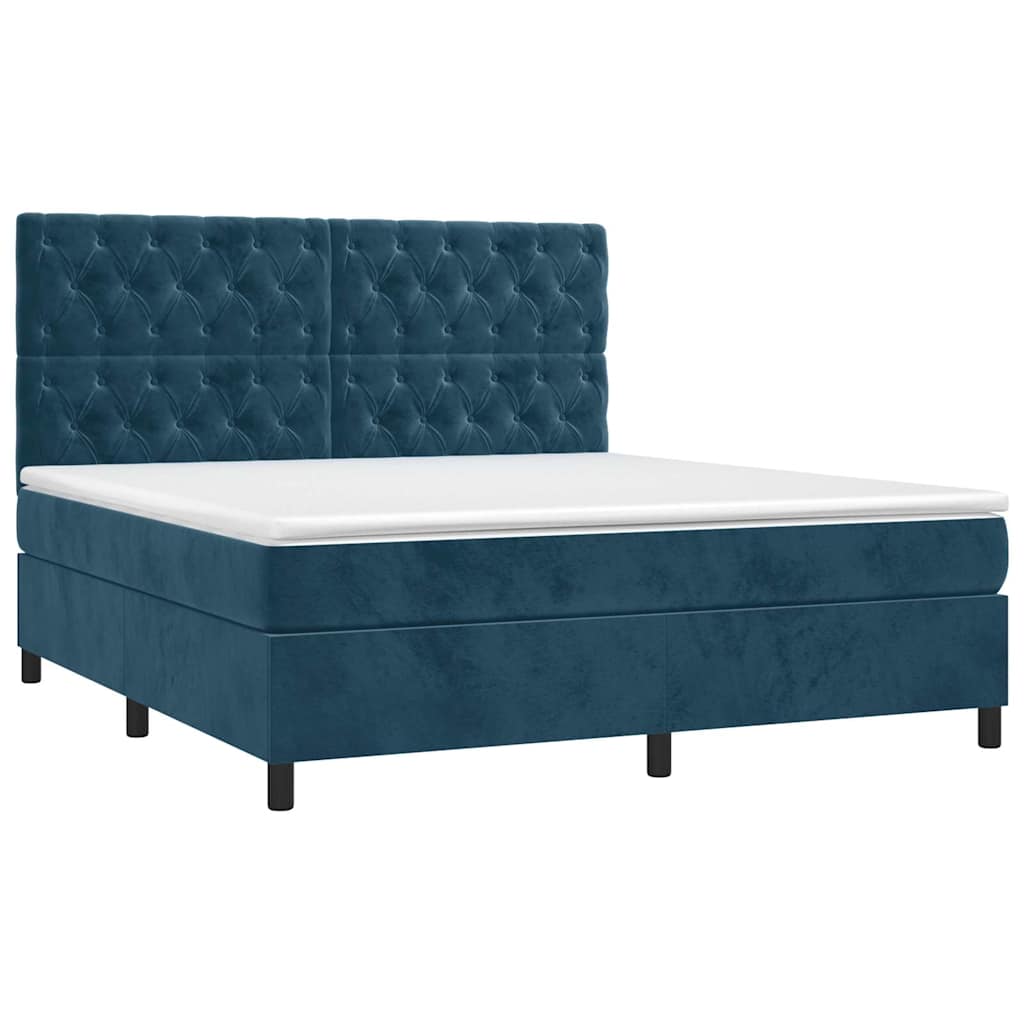 vidaXL Κρεβάτι Boxspring με Στρώμα Σκούρο Μπλε 160x200 εκ. Βελούδινο