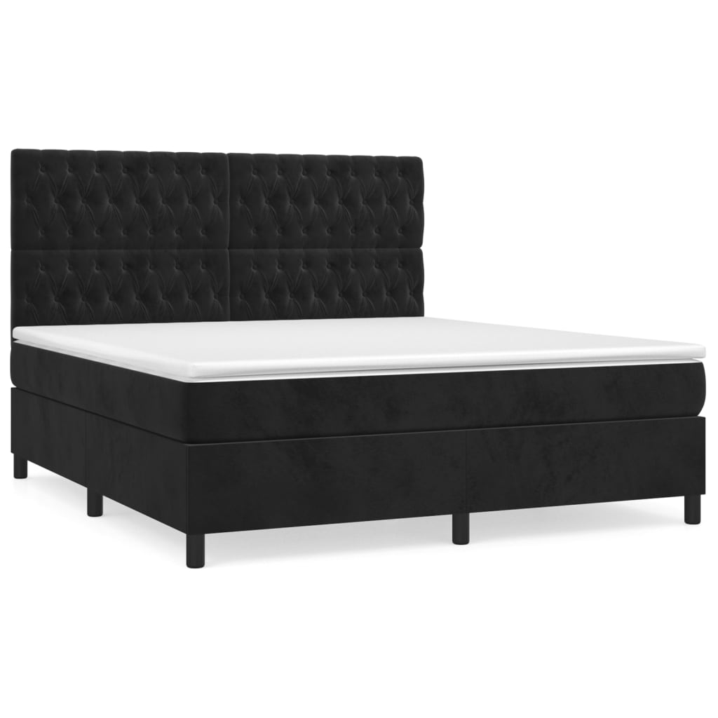 vidaXL Κρεβάτι Boxspring με Στρώμα Μαύρο 180x200 εκ. Βελούδινο
