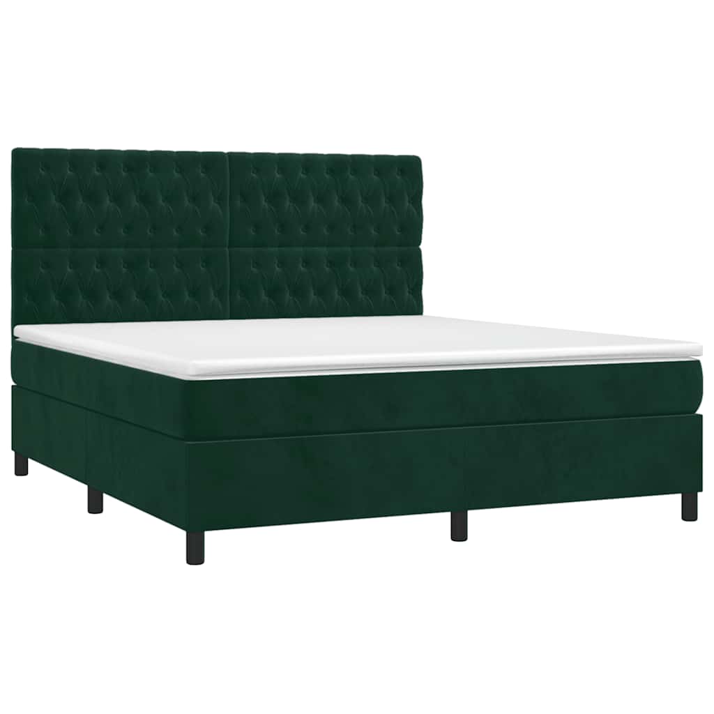 vidaXL Κρεβάτι Boxspring με Στρώμα Σκούρο Πράσινο 180x200εκ. Βελούδινο