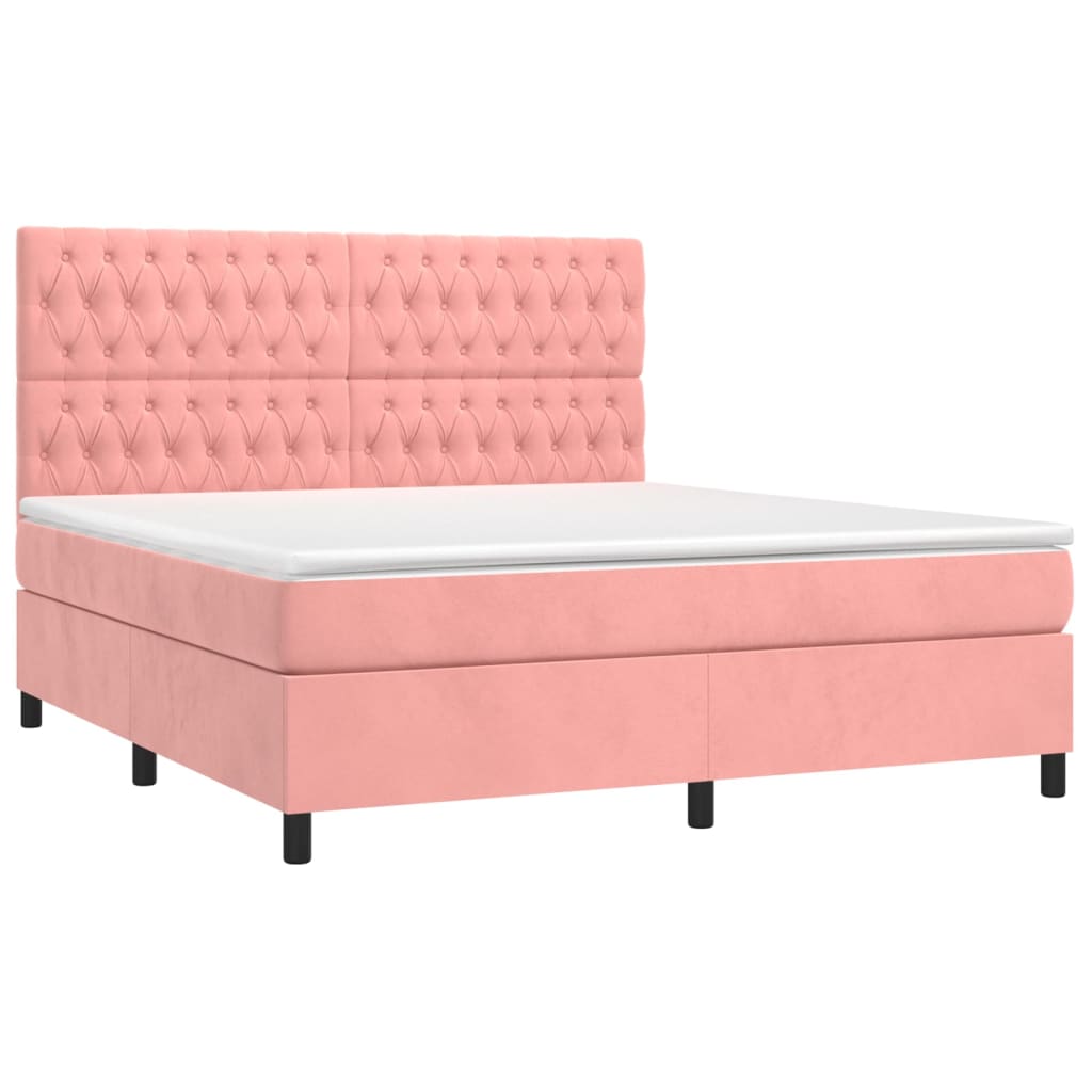 vidaXL Κρεβάτι Boxspring με Στρώμα Ροζ 180x200 εκ. Βελούδινο
