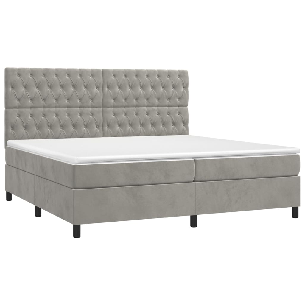 vidaXL Κρεβάτι Boxspring με Στρώμα Ανοιχτό Γκρι 200x200 εκ. Βελούδινο