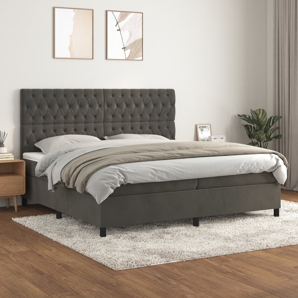 vidaXL Κρεβάτι Boxspring με Στρώμα Σκούρο Γκρι 200x200 εκ. Βελούδινο