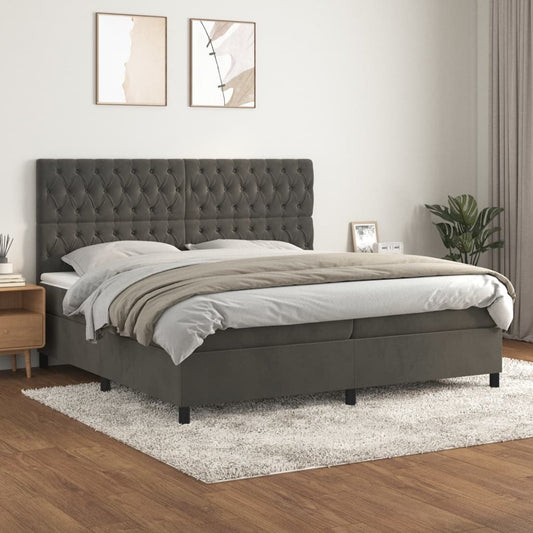 vidaXL Κρεβάτι Boxspring με Στρώμα Σκούρο Γκρι 200x200 εκ. Βελούδινο