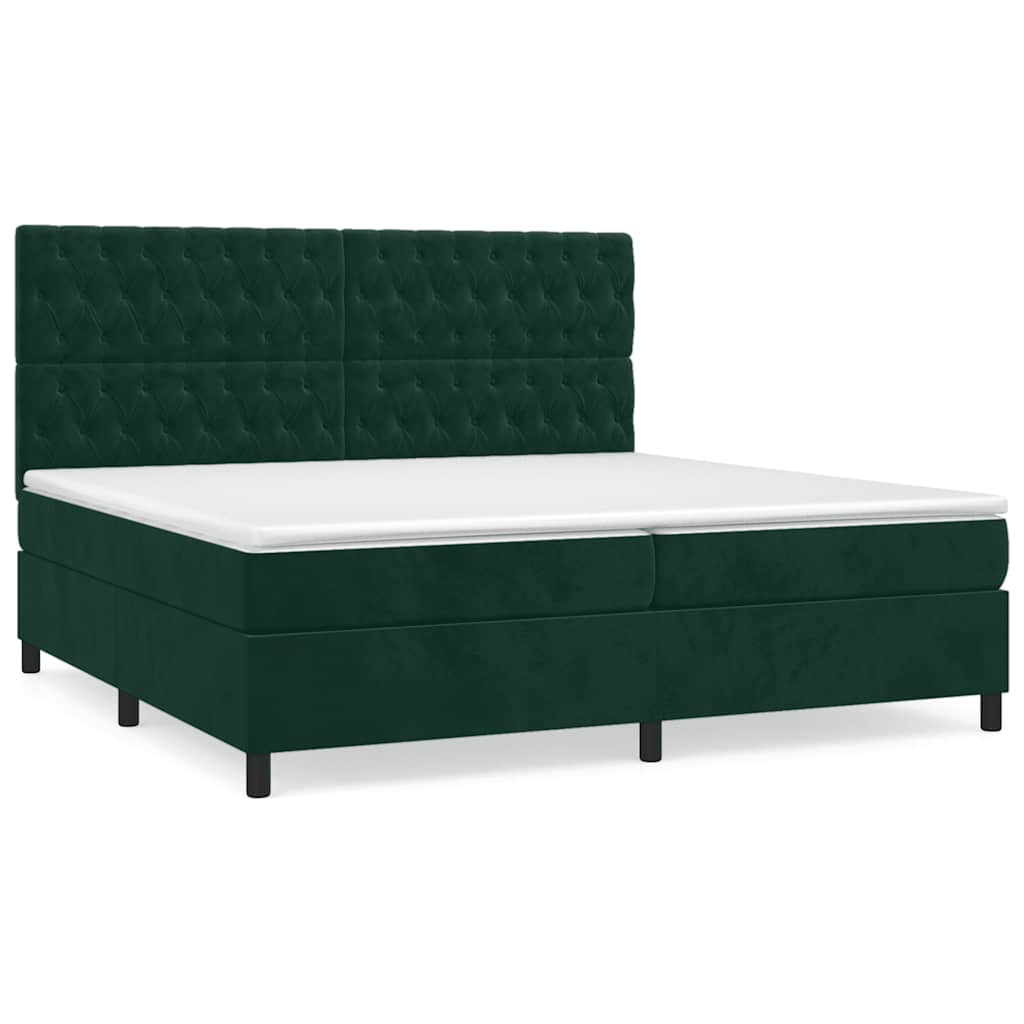 vidaXL Κρεβάτι Boxspring με Στρώμα Σκούρο Πράσινο 200x200εκ. Βελούδινο