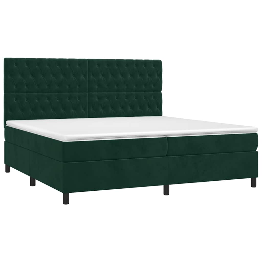 vidaXL Κρεβάτι Boxspring με Στρώμα Σκούρο Πράσινο 200x200εκ. Βελούδινο