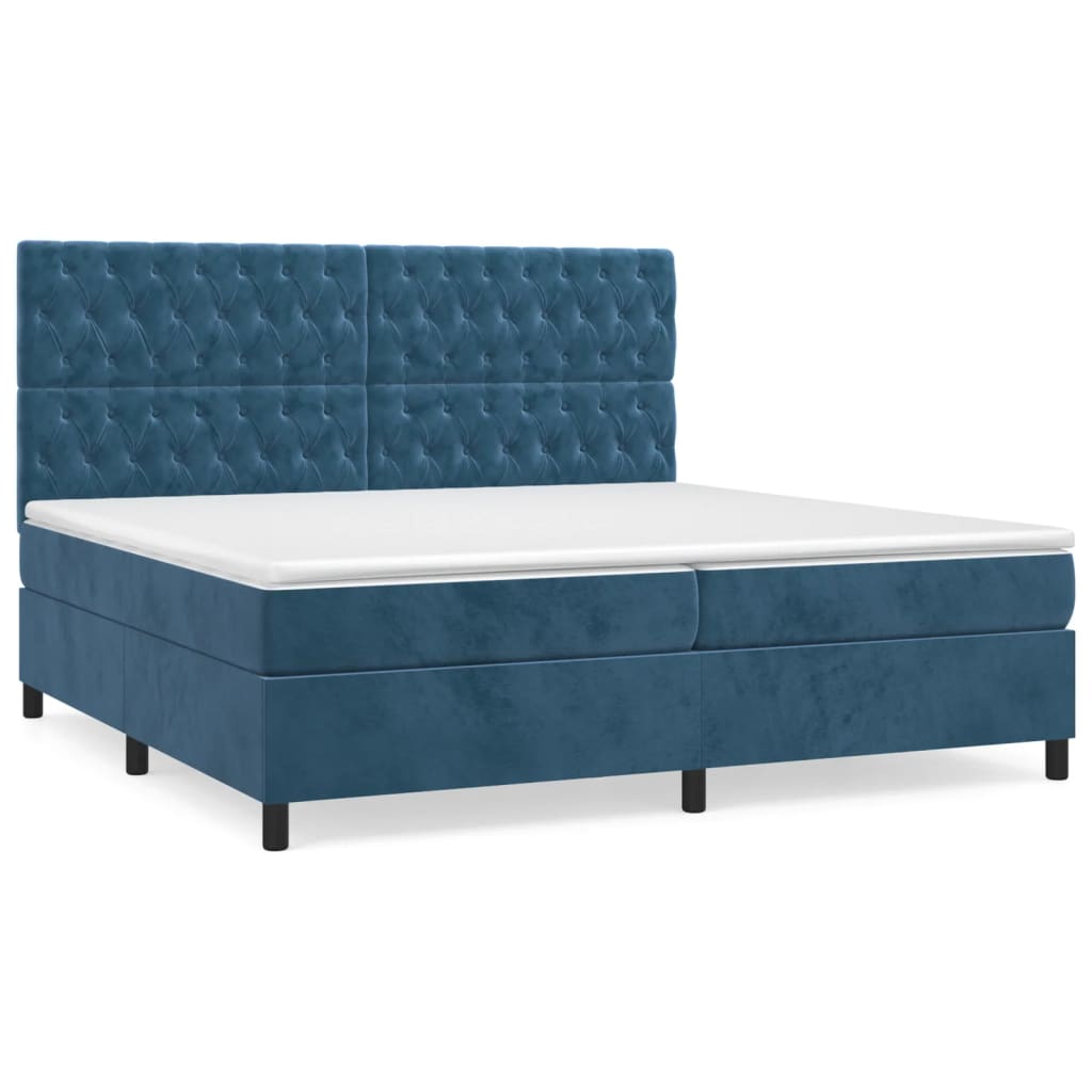 vidaXL Κρεβάτι Boxspring με Στρώμα Σκούρο Μπλε 200x200 εκ. Βελούδινο