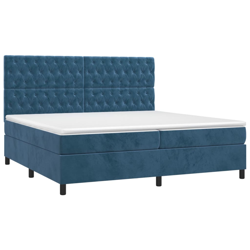 vidaXL Κρεβάτι Boxspring με Στρώμα Σκούρο Μπλε 200x200 εκ. Βελούδινο