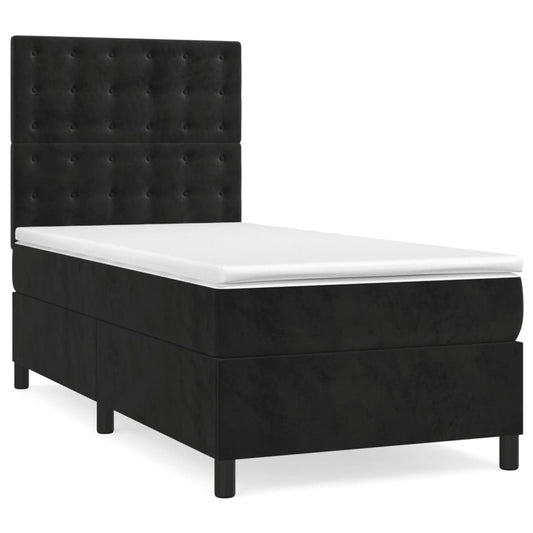 vidaXL Κρεβάτι Boxspring με Στρώμα Μαύρο 80 x 200 εκ. Βελούδινο