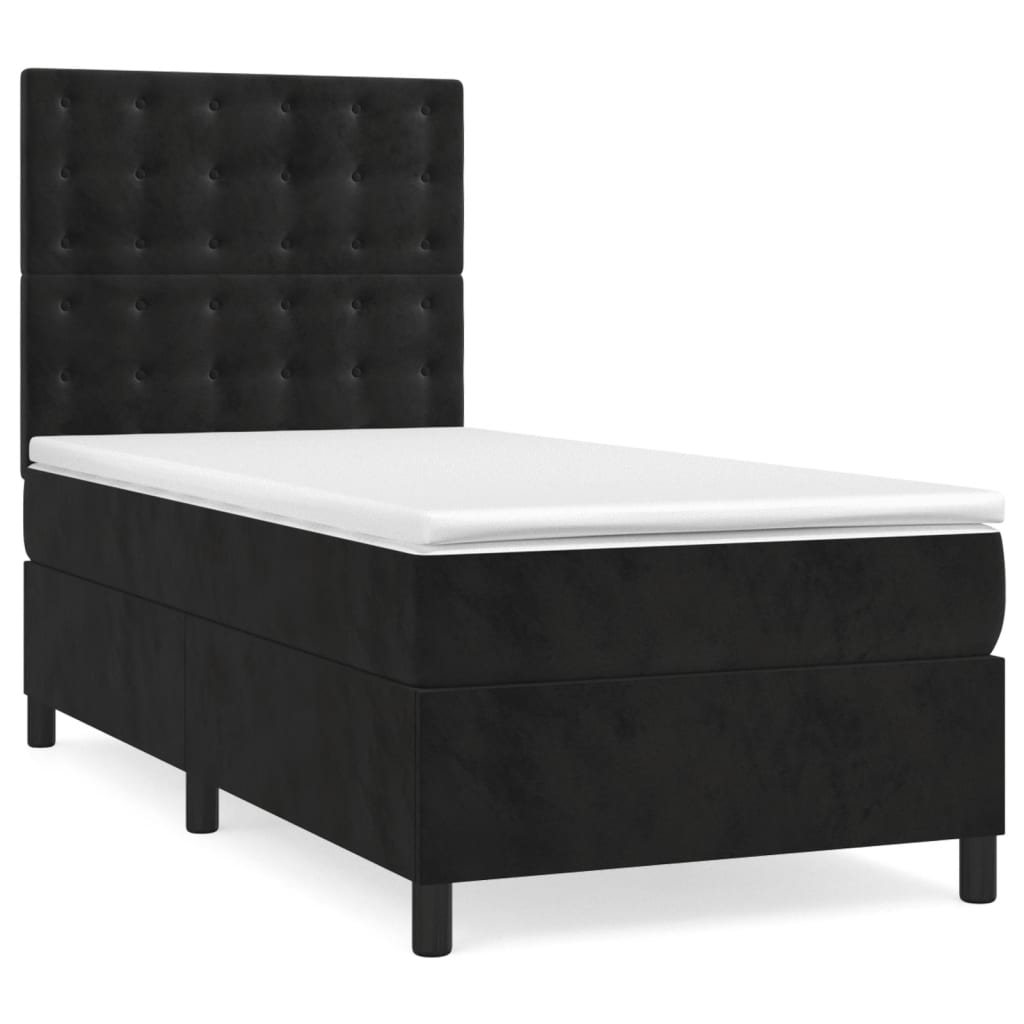 vidaXL Κρεβάτι Boxspring με Στρώμα Μαύρο 90x190 εκ. Βελούδινο