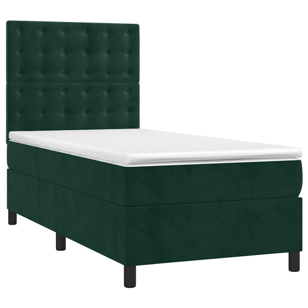 vidaXL Κρεβάτι Boxspring με Στρώμα Σκούρο Πράσινο 90x190 εκ. Βελούδινο