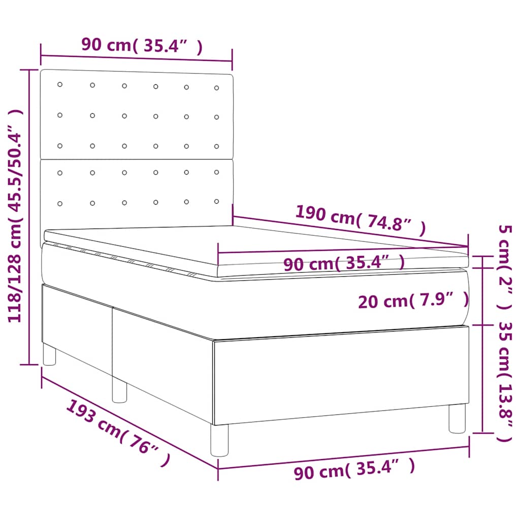 vidaXL Κρεβάτι Boxspring με Στρώμα Σκούρο Πράσινο 90x190 εκ. Βελούδινο