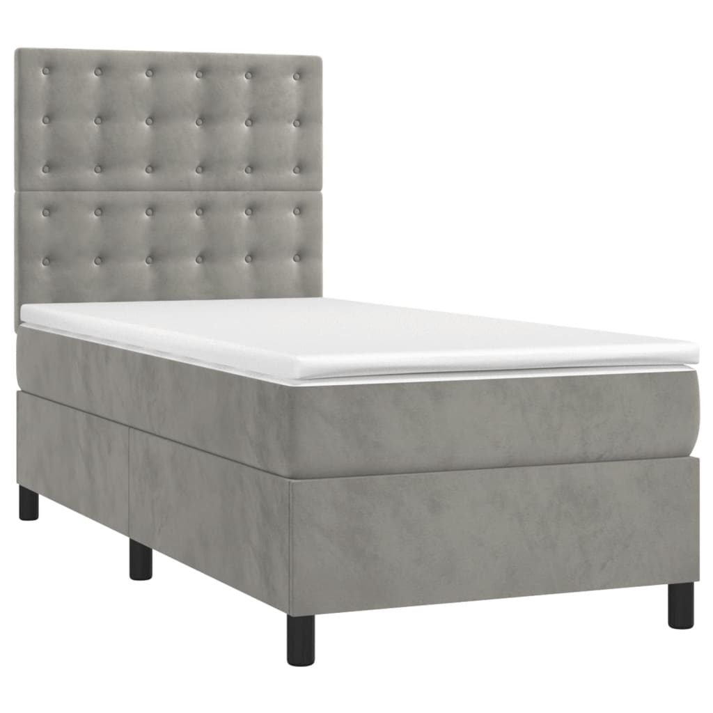 vidaXL Κρεβάτι Boxspring με Στρώμα Ανοιχτό Γκρι 90x200 εκ. Βελούδινο