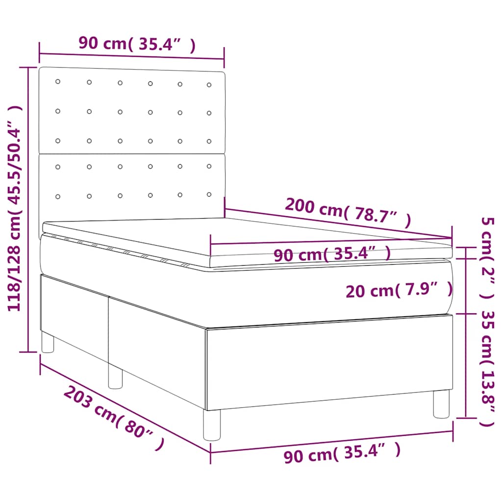 vidaXL Κρεβάτι Boxspring με Στρώμα Σκούρο Πράσινο 90x200 εκ. Βελούδινο