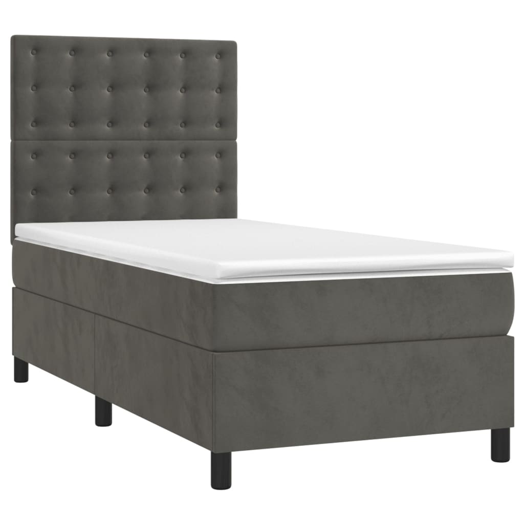 vidaXL Κρεβάτι Boxspring με Στρώμα Σκούρο Γκρι 100x200 εκ. Βελούδινο