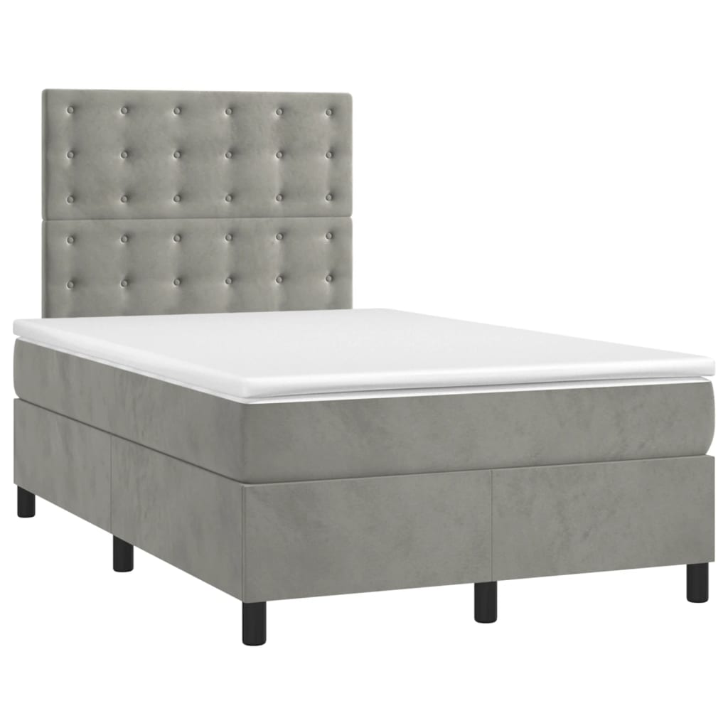 vidaXL Κρεβάτι Boxspring με Στρώμα Ανοιχτό Γκρι 120x200 εκ. Βελούδινο