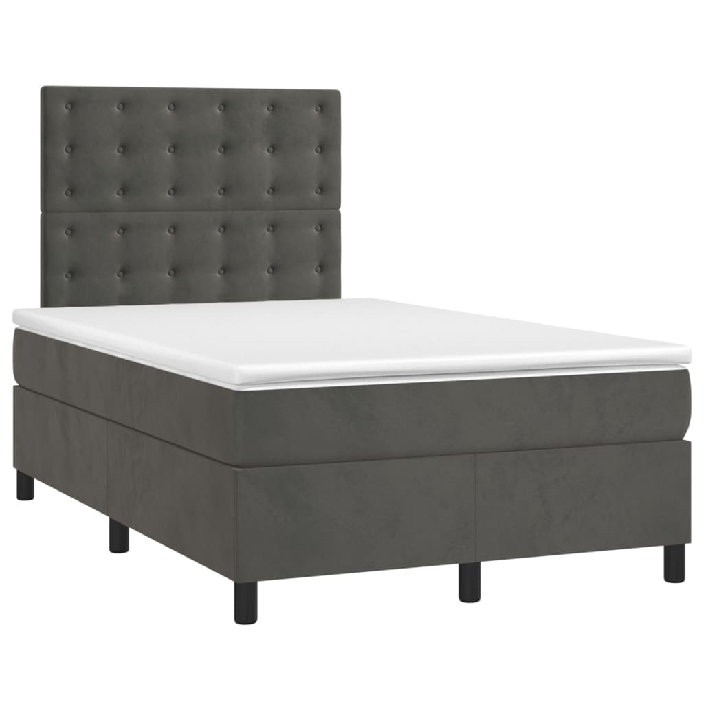 vidaXL Κρεβάτι Boxspring με Στρώμα Σκούρο Γκρι 120x200 εκ. Βελούδινο