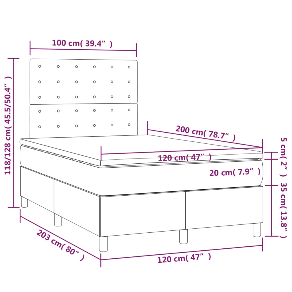 vidaXL Κρεβάτι Boxspring με Στρώμα Ροζ 120x200 εκ. Βελούδινο