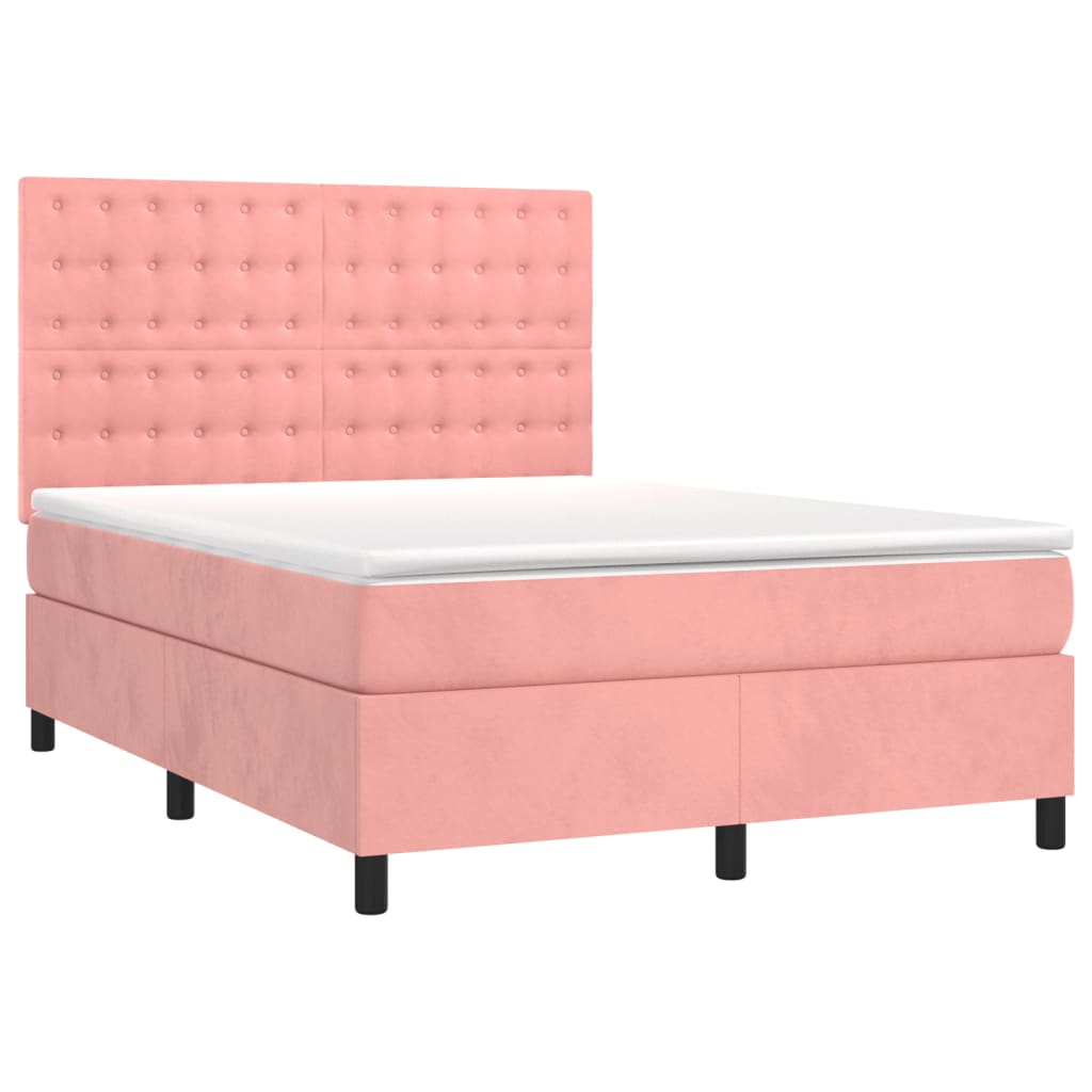 vidaXL Κρεβάτι Boxspring με Στρώμα Ροζ 140x200 εκ. Βελούδινο