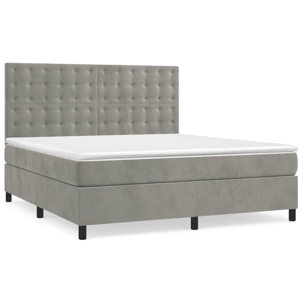 vidaXL Κρεβάτι Boxspring με Στρώμα Ανοιχτό Γκρι 160x200 εκ. Βελούδινο