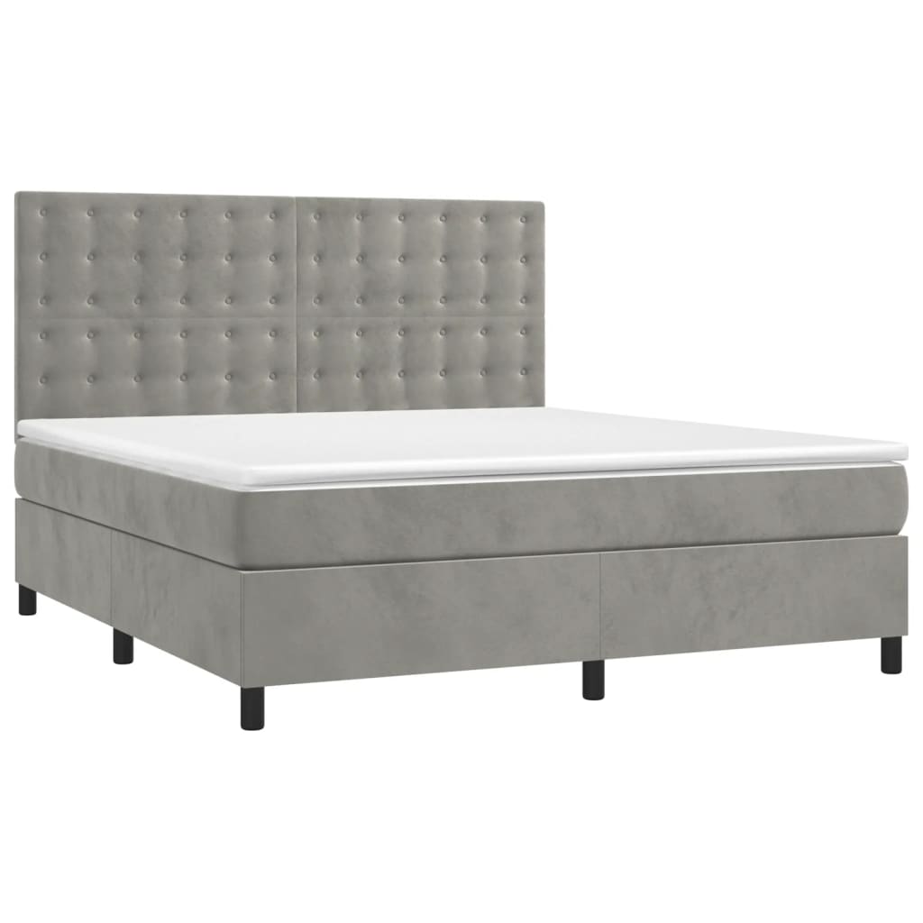 vidaXL Κρεβάτι Boxspring με Στρώμα Ανοιχτό Γκρι 160x200 εκ. Βελούδινο
