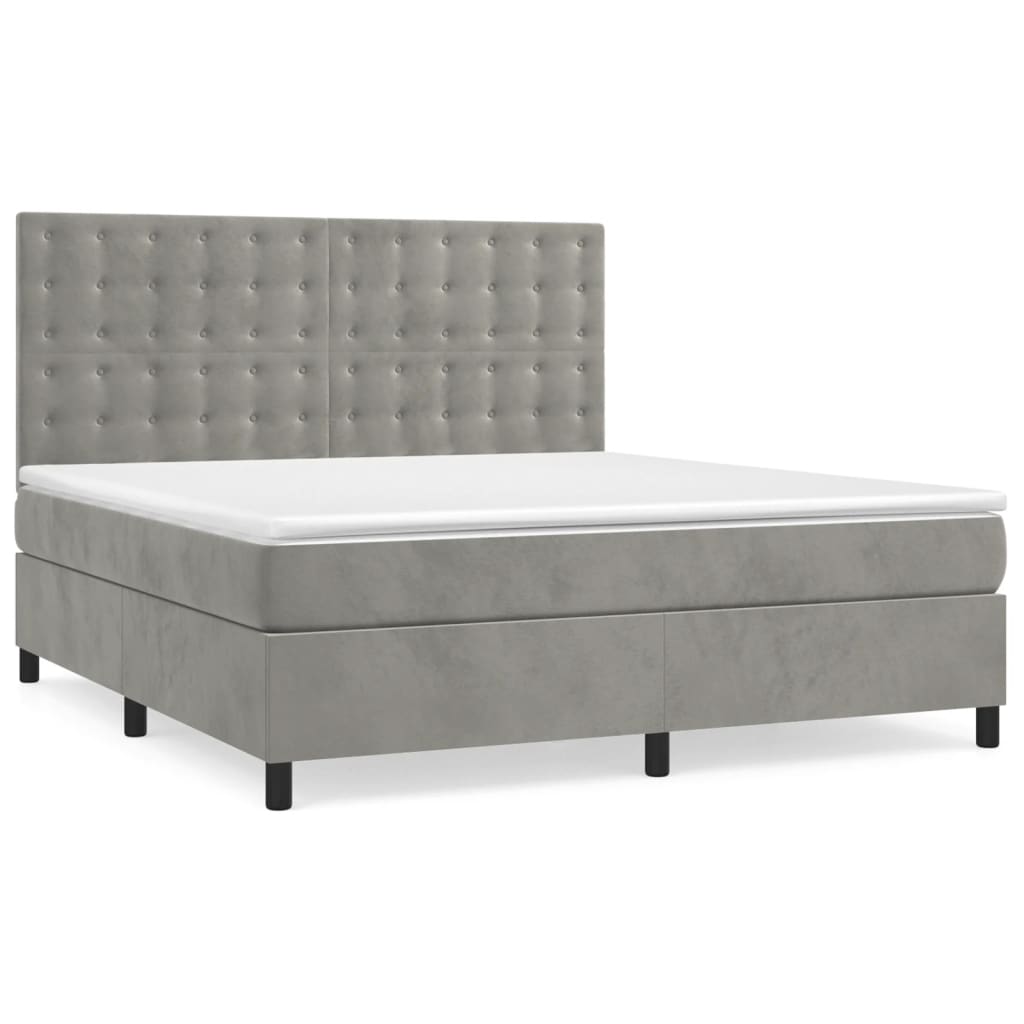 vidaXL Κρεβάτι Boxspring με Στρώμα Ανοιχτό Γκρι 180x200 εκ. Βελούδινο