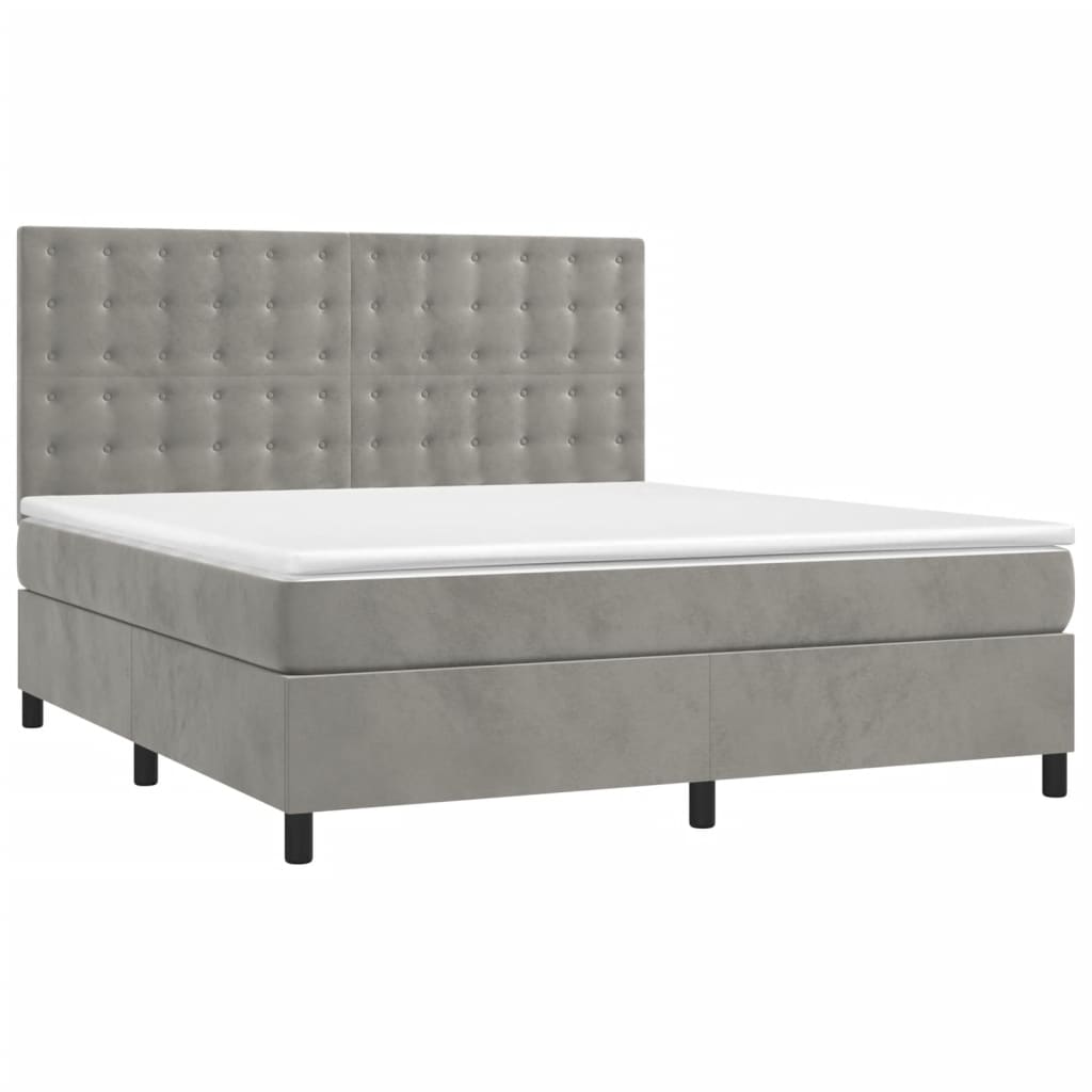vidaXL Κρεβάτι Boxspring με Στρώμα Ανοιχτό Γκρι 180x200 εκ. Βελούδινο
