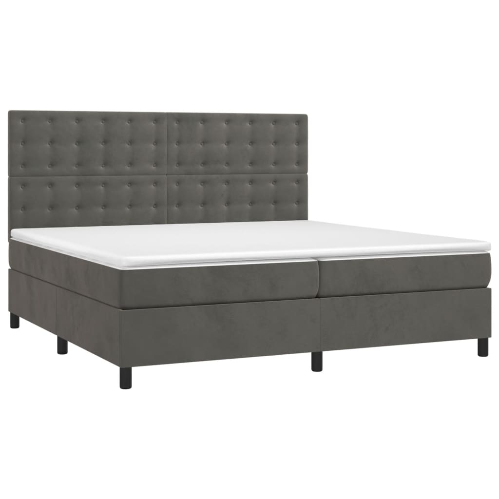 vidaXL Κρεβάτι Boxspring με Στρώμα Σκούρο Γκρι 200x200 εκ. Βελούδινο