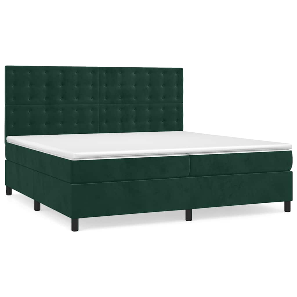 vidaXL Κρεβάτι Boxspring με Στρώμα Σκούρο Πράσινο 200x200εκ. Βελούδινο