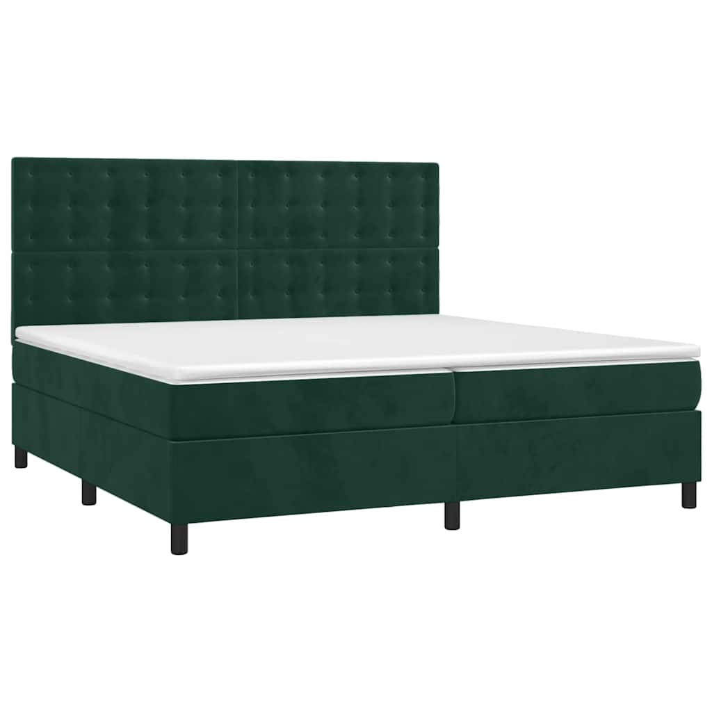 vidaXL Κρεβάτι Boxspring με Στρώμα Σκούρο Πράσινο 200x200εκ. Βελούδινο