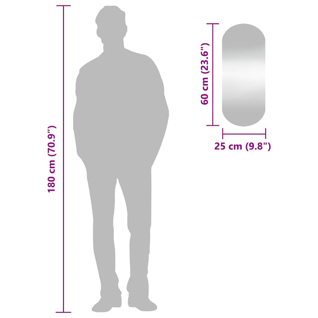 vidaXL Καθρέφτης Τοίχου Οβάλ 25 x 60 εκ. από Γυαλί