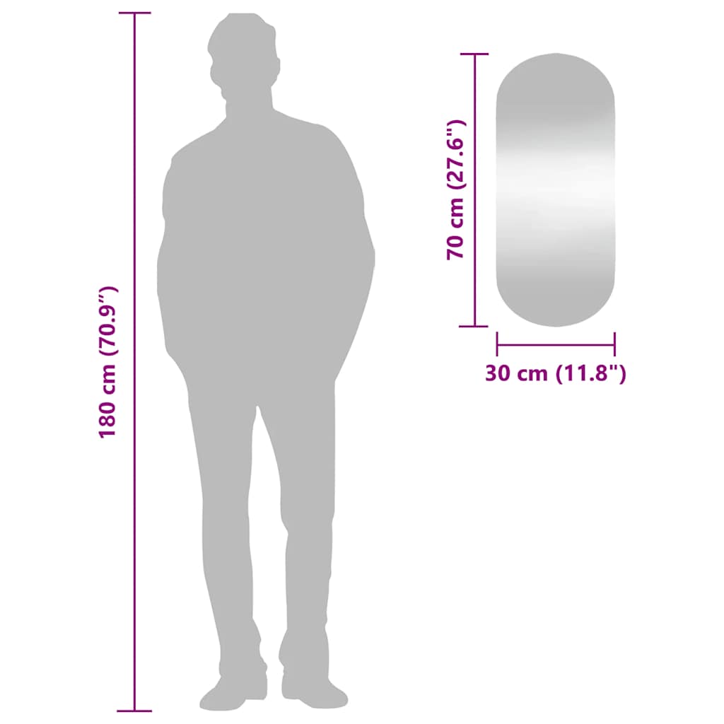 vidaXL Καθρέφτης Τοίχου Οβάλ 30 x 70 εκ. από Γυαλί