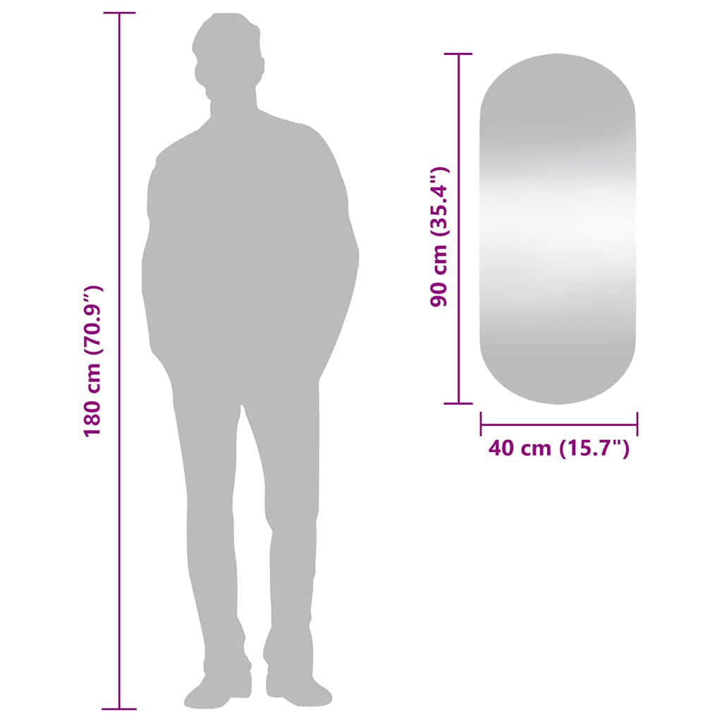 vidaXL Καθρέφτης Τοίχου Οβάλ 40 x 90 εκ. από Γυαλί