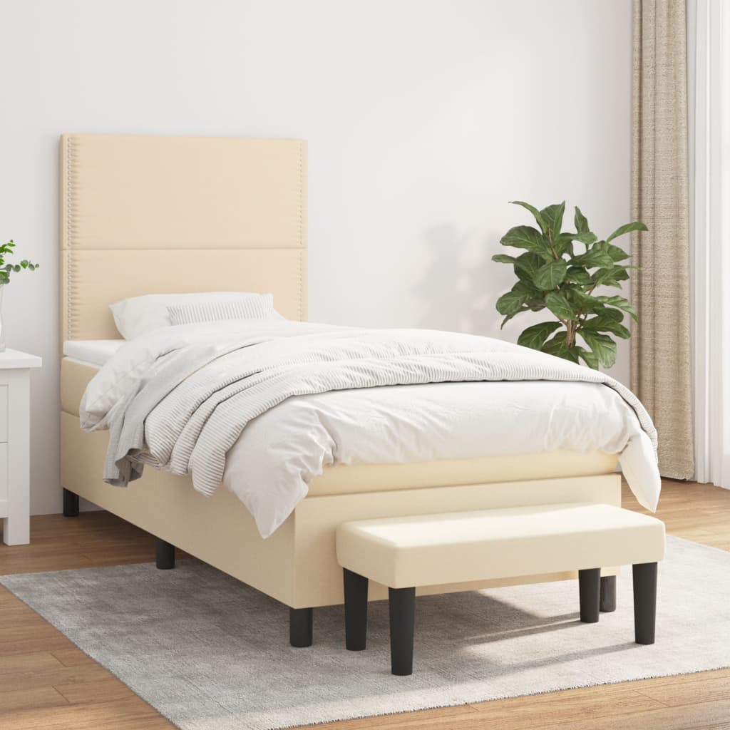 vidaXL Κρεβάτι Boxspring με Στρώμα Κρεμ 90x200 εκ.Υφασμάτινο