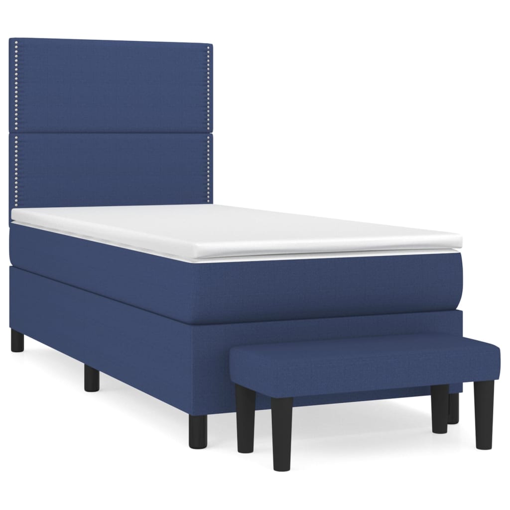 vidaXL Κρεβάτι Boxspring με Στρώμα Μπλε 100 x 200 εκ. Υφασμάτινο