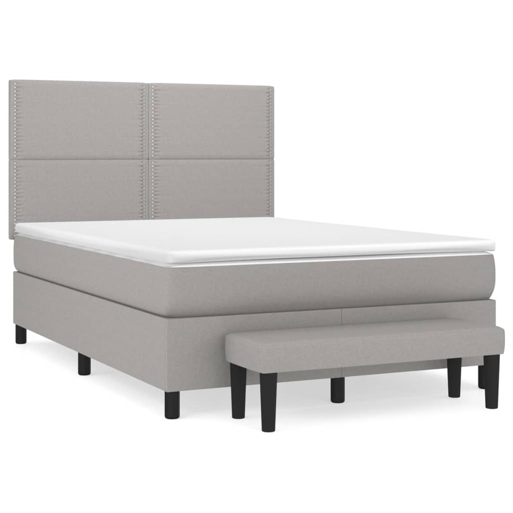 vidaXL Κρεβάτι Boxspring με Στρώμα Ανοιχτό Γκρι 140x200 εκ. Υφασμάτινο