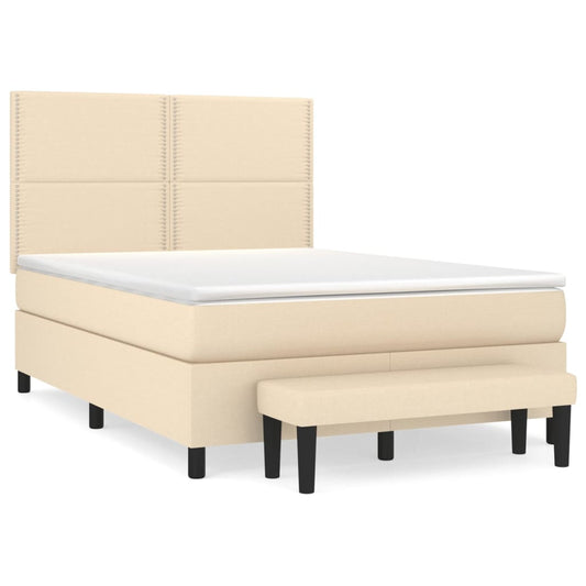 vidaXL Κρεβάτι Boxspring με Στρώμα Κρεμ 140x200 εκ. Υφασμάτινο