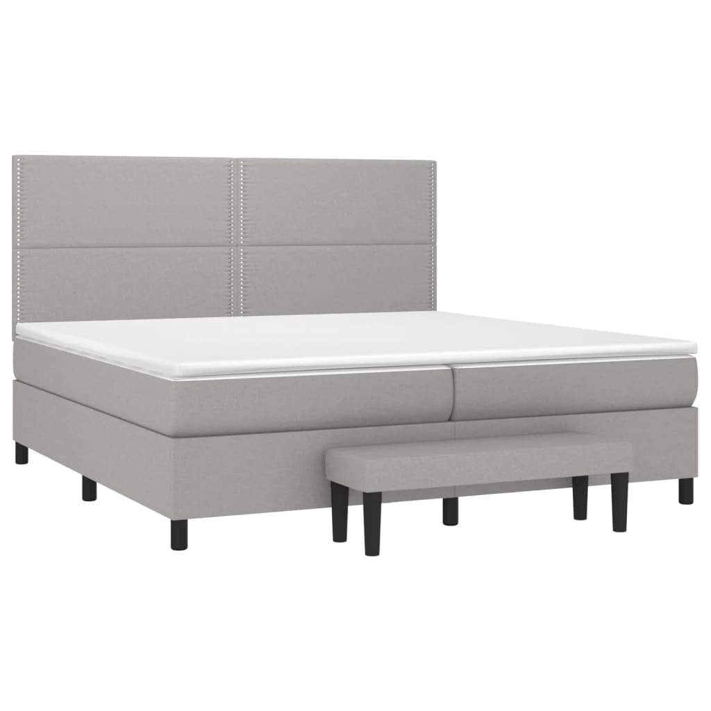 vidaXL Κρεβάτι Boxspring με Στρώμα Ανοιχτό Γκρι 200x200 εκ. Υφασμάτινο