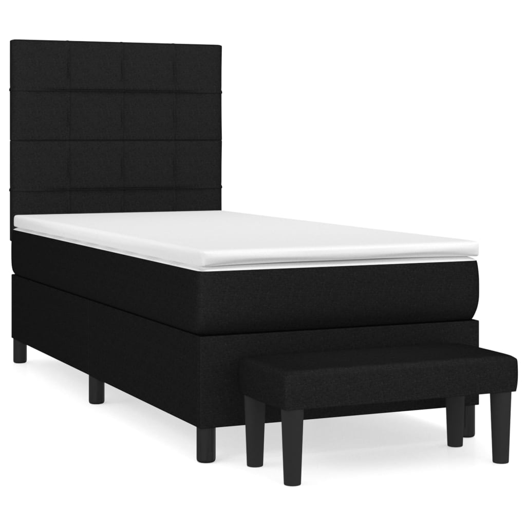 vidaXL Κρεβάτι Boxspring με Στρώμα Μαύρο 90x190 εκ.Υφασμάτινο