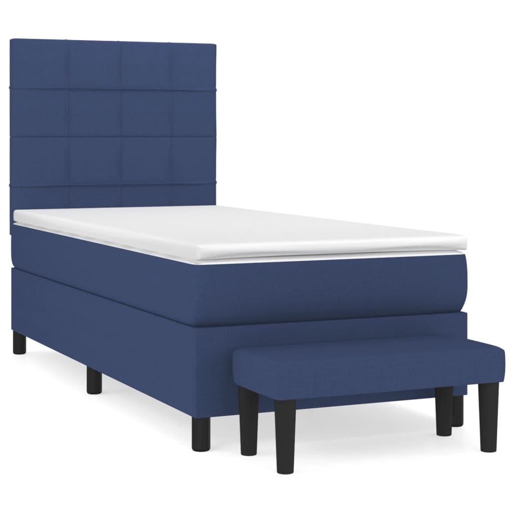vidaXL Κρεβάτι Boxspring με Στρώμα Μπλε 90x190 εκ.Υφασμάτινο