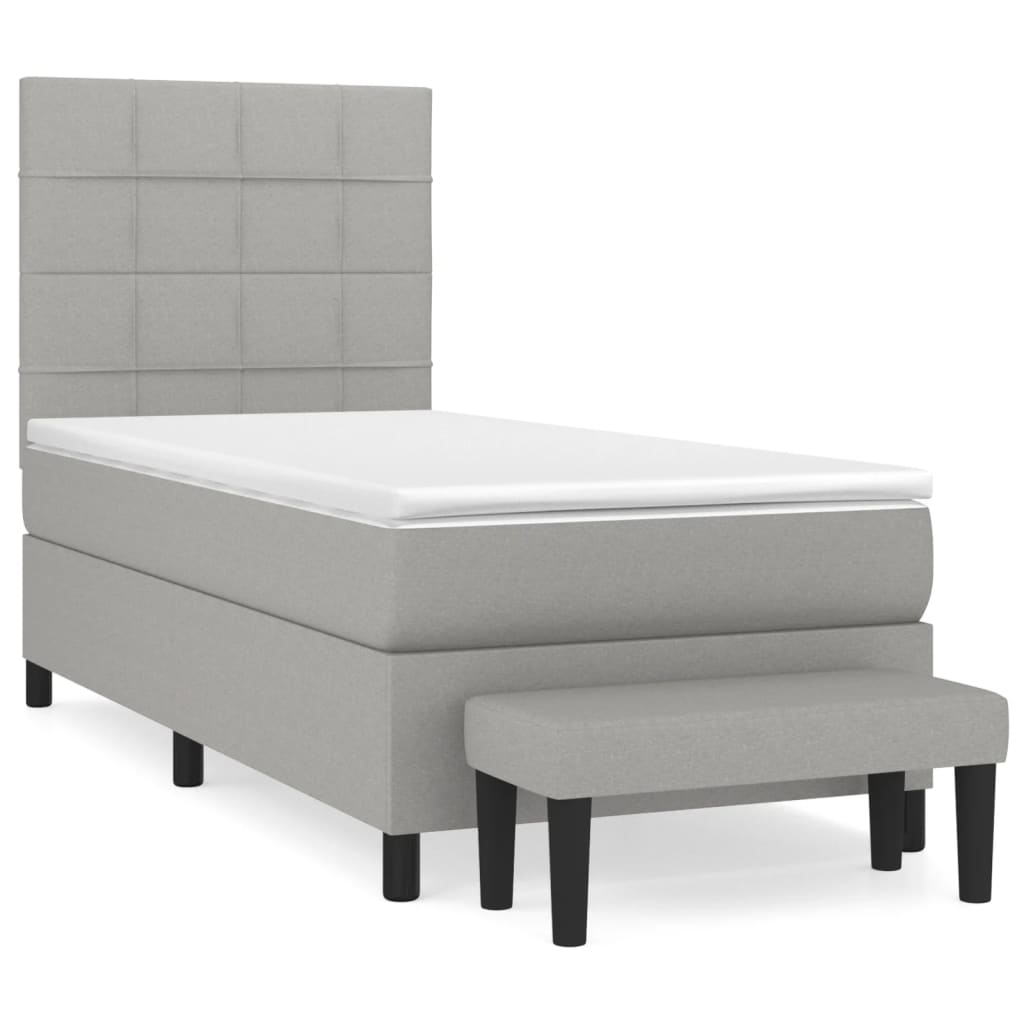 vidaXL Κρεβάτι Boxspring με Στρώμα Ανοιχτό Γκρι 90x200 εκ. Υφασμάτινο