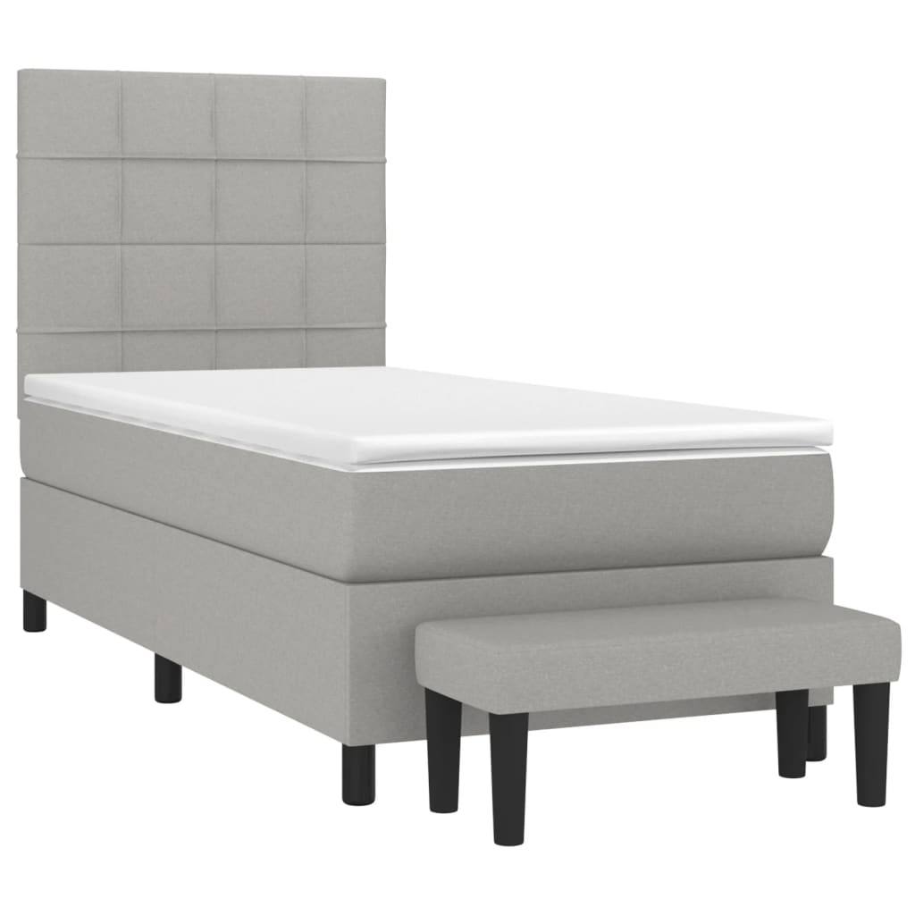 vidaXL Κρεβάτι Boxspring με Στρώμα Ανοιχτό Γκρι 90x200 εκ. Υφασμάτινο